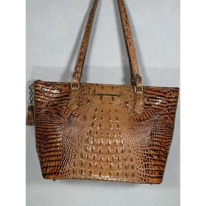 Brahmin Medium Asher Tote Bag Pecan Melbourne Brown Croc Embossed Leather USA